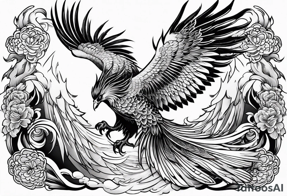 traditional Japanese phoenix no background tattoo idea