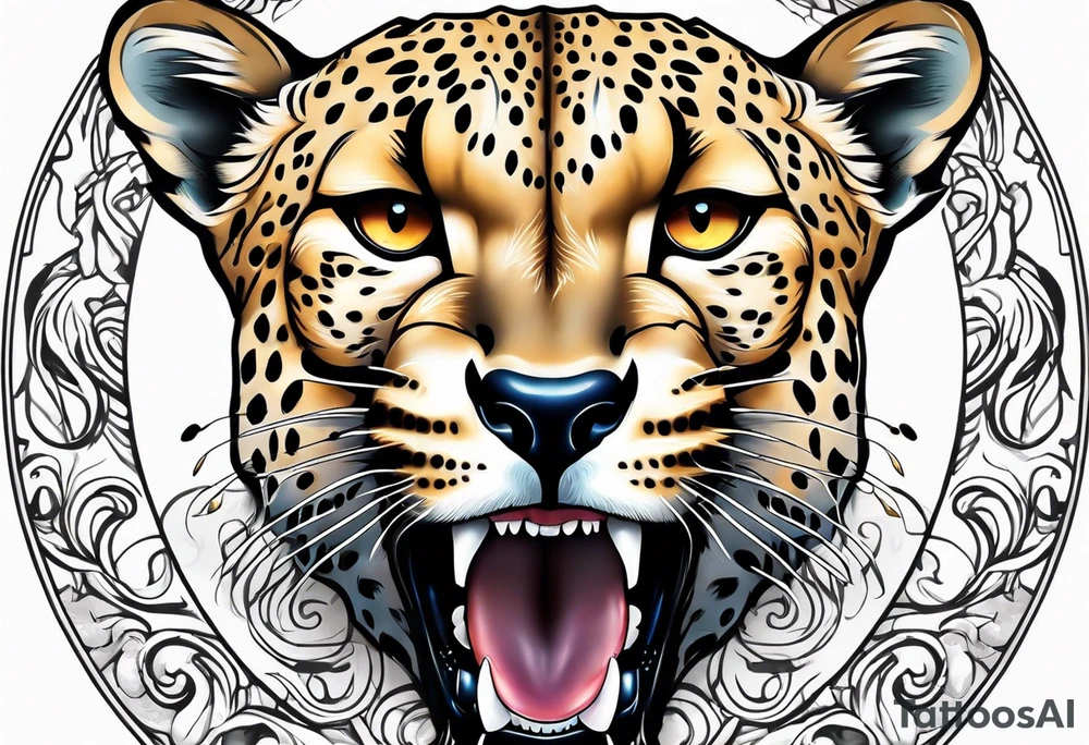 Cheetah with mouth open tattoo idea