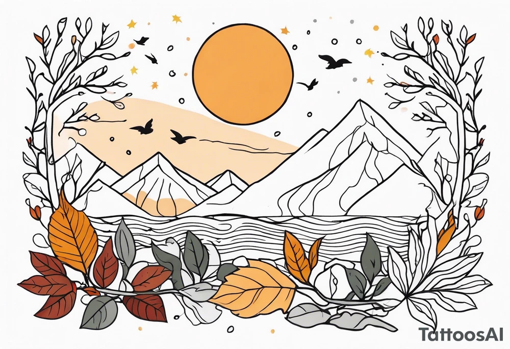 thigh tattoo with fall colors and nature theme tattoo idea