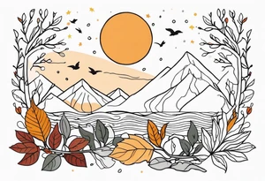 thigh tattoo with fall colors and nature theme tattoo idea
