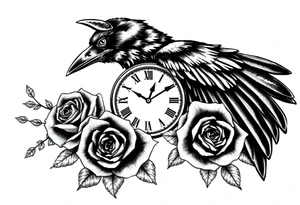 raven,roses,clock. tattoo idea