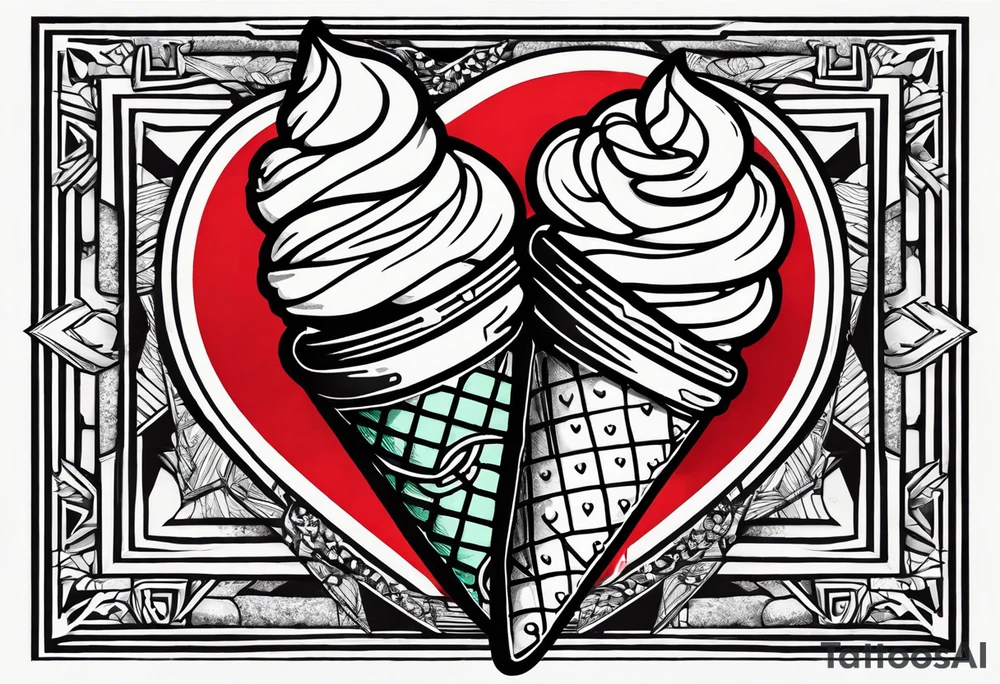 mint chocolate chip ice cream cone with small red heart on it somewhere. tattoo idea