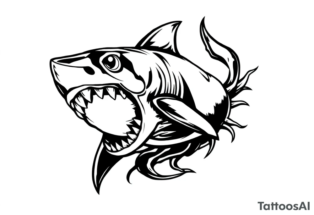 Masculine strong shark flowing tattoo idea