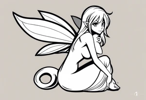 A fairy with a tail inspired by the logo of the show called Fairy Tail in a fetal position leaning in no additional ears or background tattoo idea