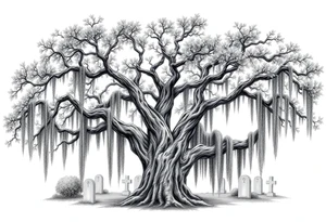 Laurel oak with Spanish moss in a cemetery tattoo idea