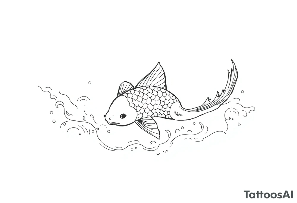 traditional koi fish swimming upstream through turbulent waves tattoo idea