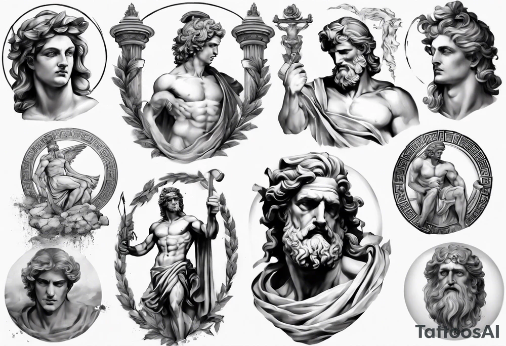 greek god statue realistic tattoo idea
