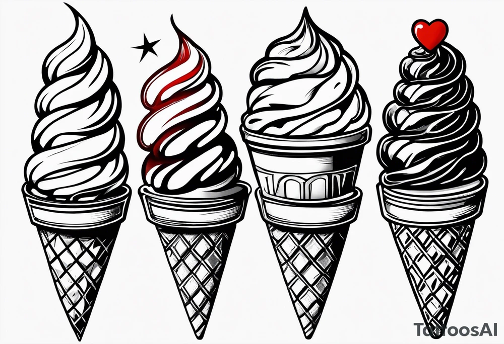 ice cream cone with small red heart on it somewhere while representing Paris tattoo idea