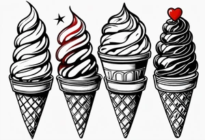 ice cream cone with small red heart on it somewhere while representing Paris tattoo idea