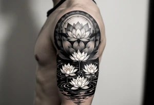 serene lotus flower emerging from sacred waters with ripples tattoo idea