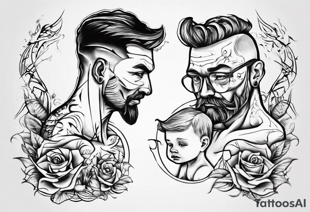 dad and son contour tattoo idea