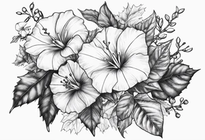 Bouquet of morning glories and holly tattoo idea
