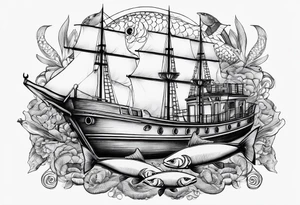 Big boat and fish tattoo idea