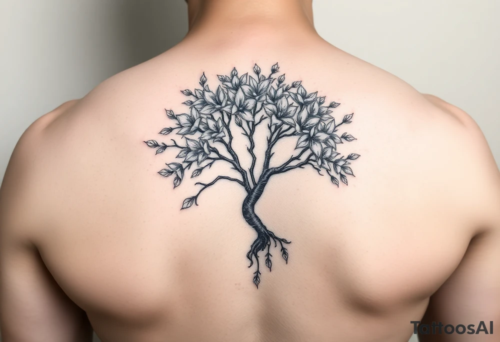 jacaranda tree no leave or flowers with lace drop embellishment tattoo idea