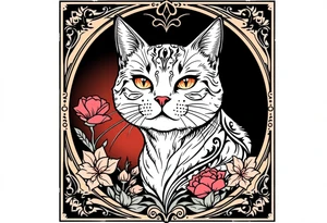 Neo traditional cat just the head and neck in an art nouveau ornamental frame tattoo idea