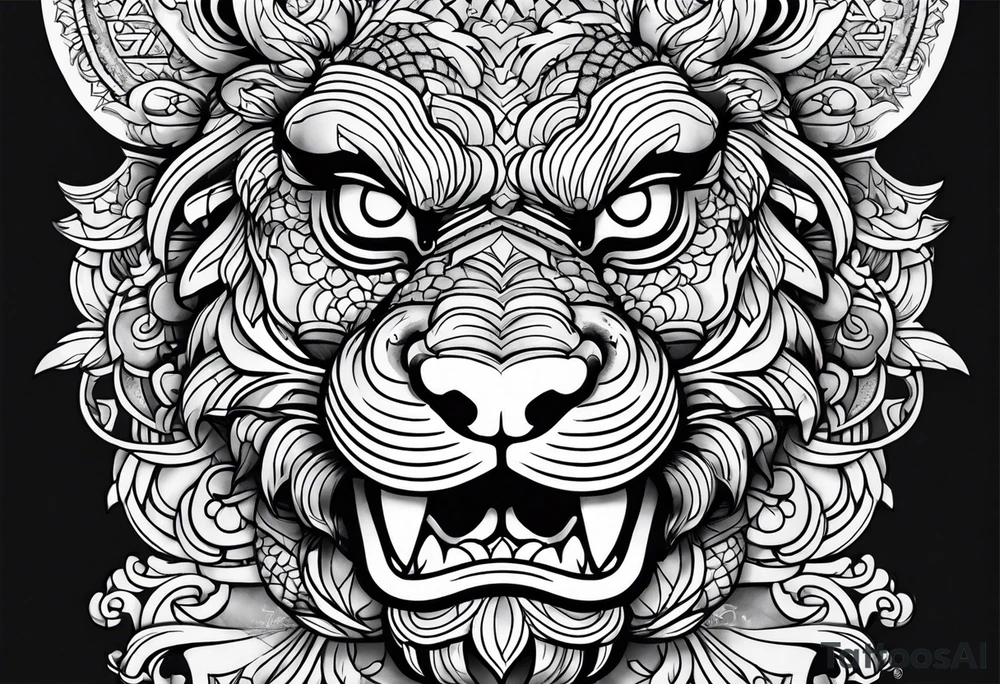 Foo dog full sleeve tattoo tattoo idea