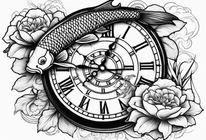 Koi fish and old clock tattoo idea