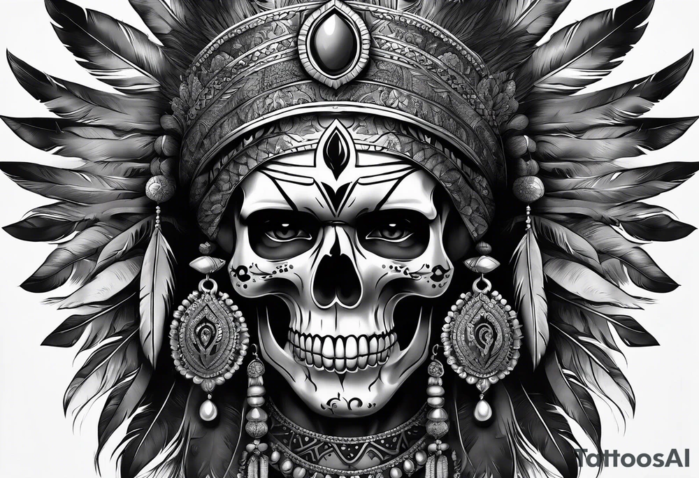 an indian with a skull instead of a face tattoo idea