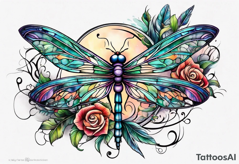 Feather dragonfly vine tattoo idea