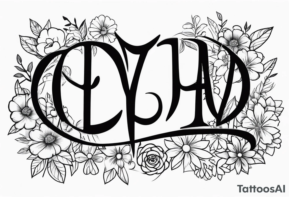 Spell out Zendaya with a bed of flowers tattoo idea