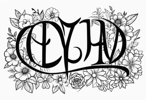 Spell out Zendaya with a bed of flowers tattoo idea