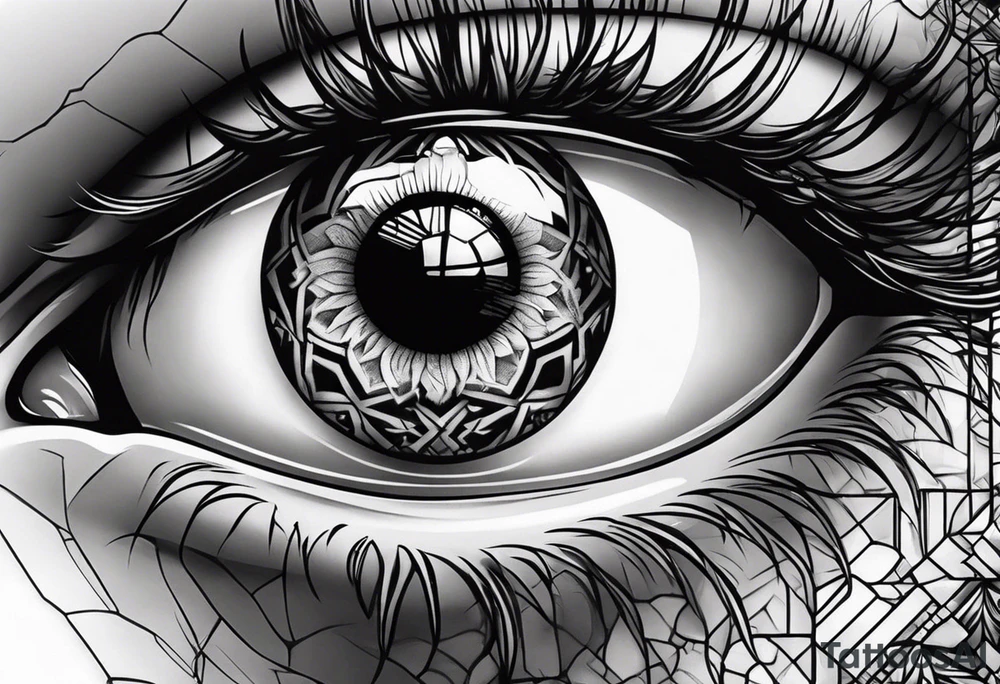 Eye ball up close with dead people in the reflection tattoo idea