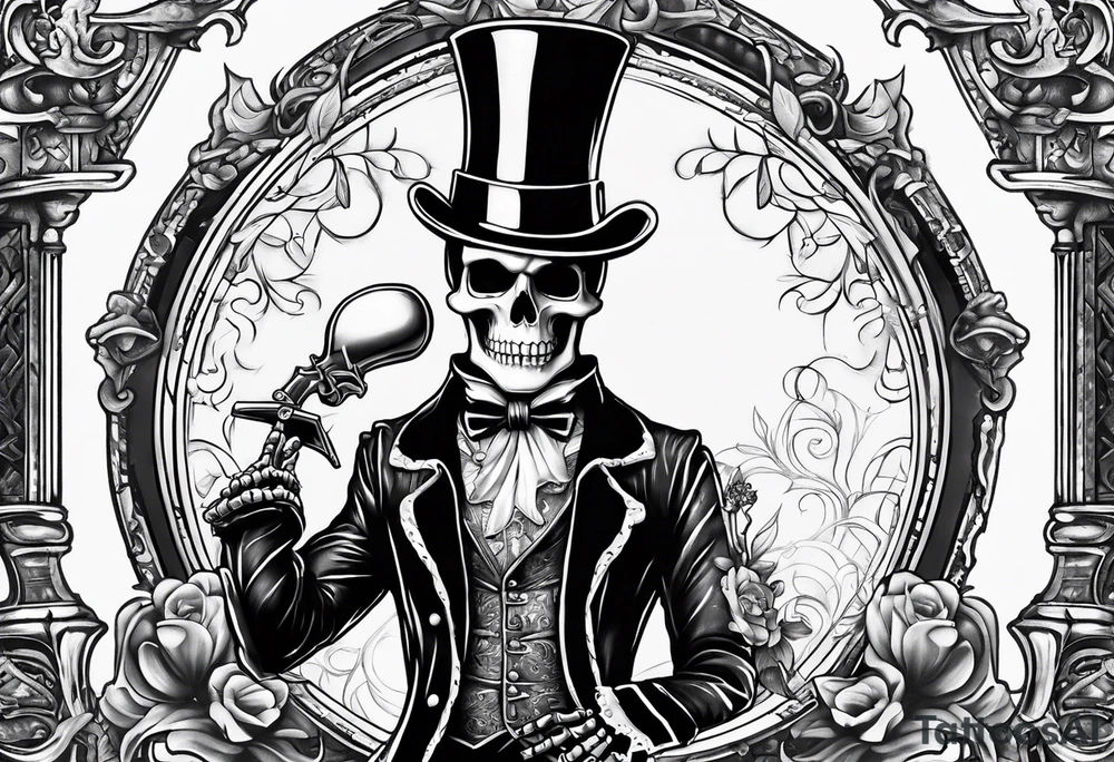 skeleton wearing a top hat holding a bible tattoo idea