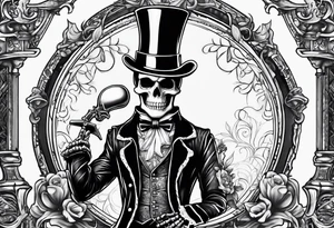 skeleton wearing a top hat holding a bible tattoo idea