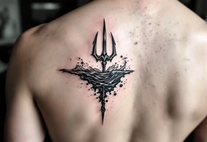 trident half way under water tattoo idea