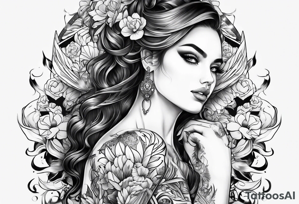 full back tattoo sketch for female tattoo idea