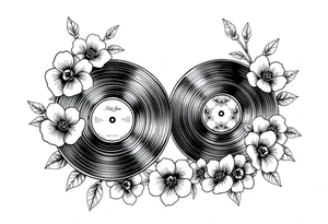 vinyl records surrounded by flowers tattoo idea