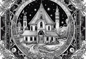 Beautiful Eldridge horror creature, astrology scene tattoo idea