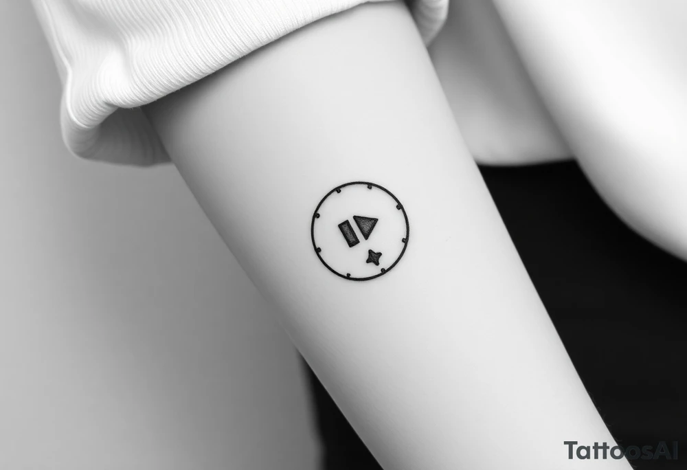Line tattoo with play symbol, pause symbol, stop symbol, rewind symbol, mental health awareness tattoo idea