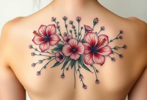 vintage bouquet of wild hibiscus
 and meadow flowers with morning dew and a fox tattoo idea