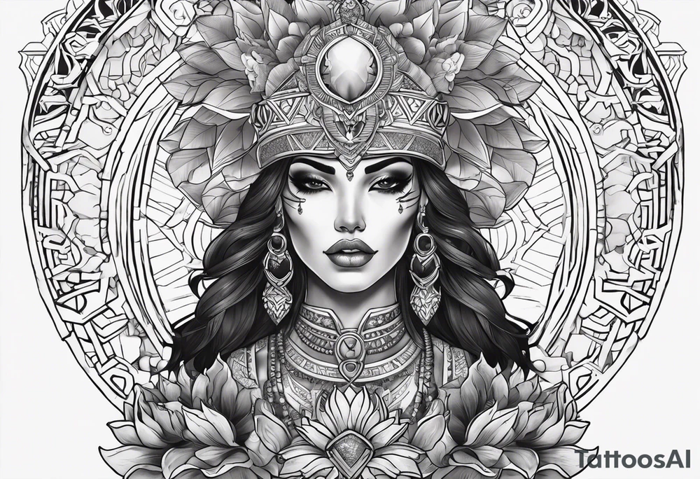 kali ma, alien goddess, valkrye, aries, pirate, divine feminine, zenza resonance, pachamama, lotus azul, blank panther, eagle, skull, 5D, nueva gaya, dna 12, left side chest tatoo tattoo idea