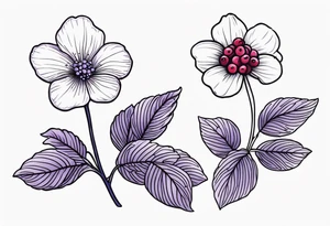 wildlower tattoo with 2 violets as the focal point.  1 small blueberry and 1 small raspberry tattoo idea