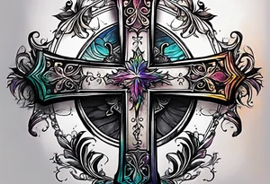 black cross with watercolor backgound tattoo idea