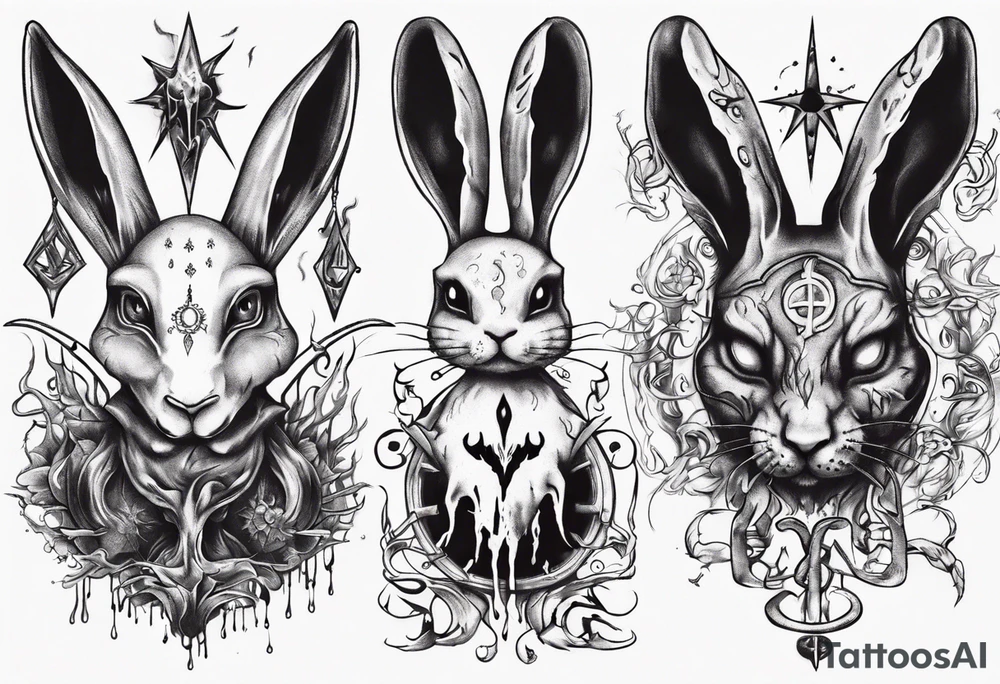 blood, satanic, rabbit tattoo idea
