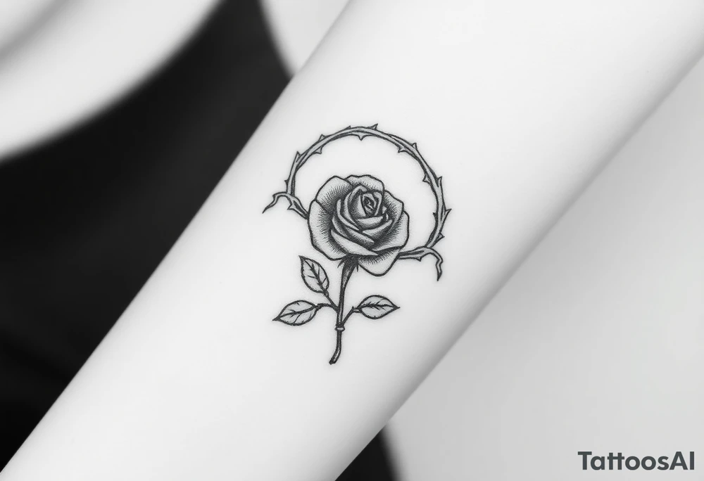 Oblong Crown of braided thorns with a rose with a stem in the middle tattoo idea