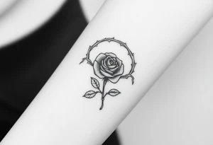 Oblong Crown of braided thorns with a rose with a stem in the middle tattoo idea