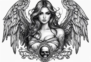 angel with skull head tattoo idea