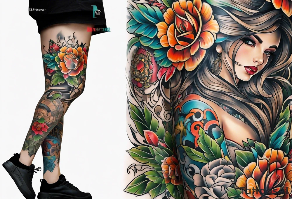 Full leg tattoo sleeve square tattoo idea