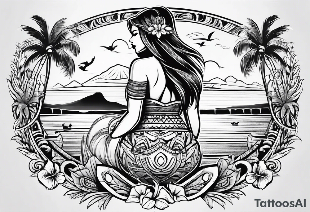 hawaiian tiki with hula girl tattoo idea