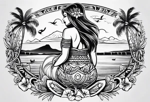 hawaiian tiki with hula girl tattoo idea