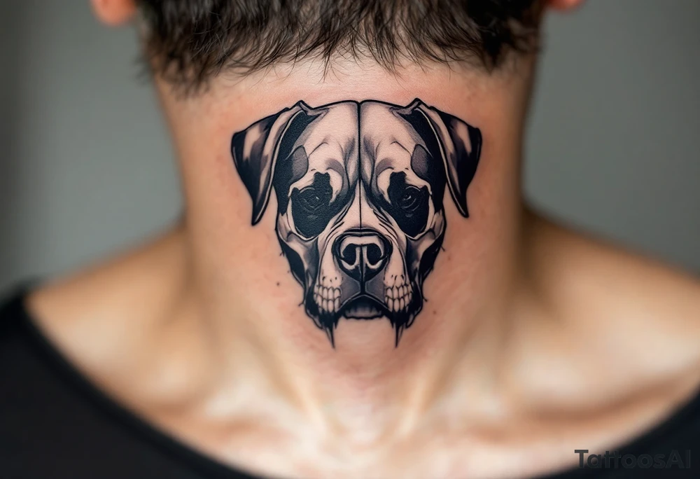 Rottweiler Skull Fusion – A half-rottweiler, half-skull design, blending realism with dark symbolism. Monochrome with light shading to define the bone structure. tattoo idea