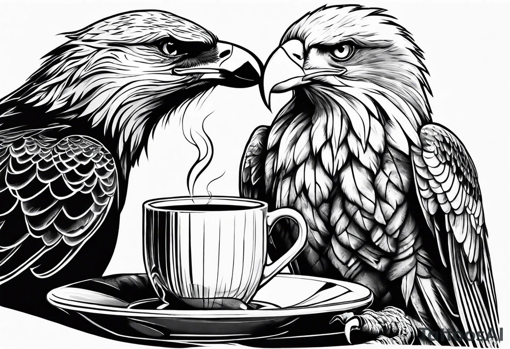 eagle drinking coffee with a lady cardinal tattoo idea