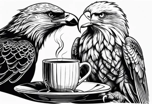 eagle drinking coffee with a lady cardinal tattoo idea