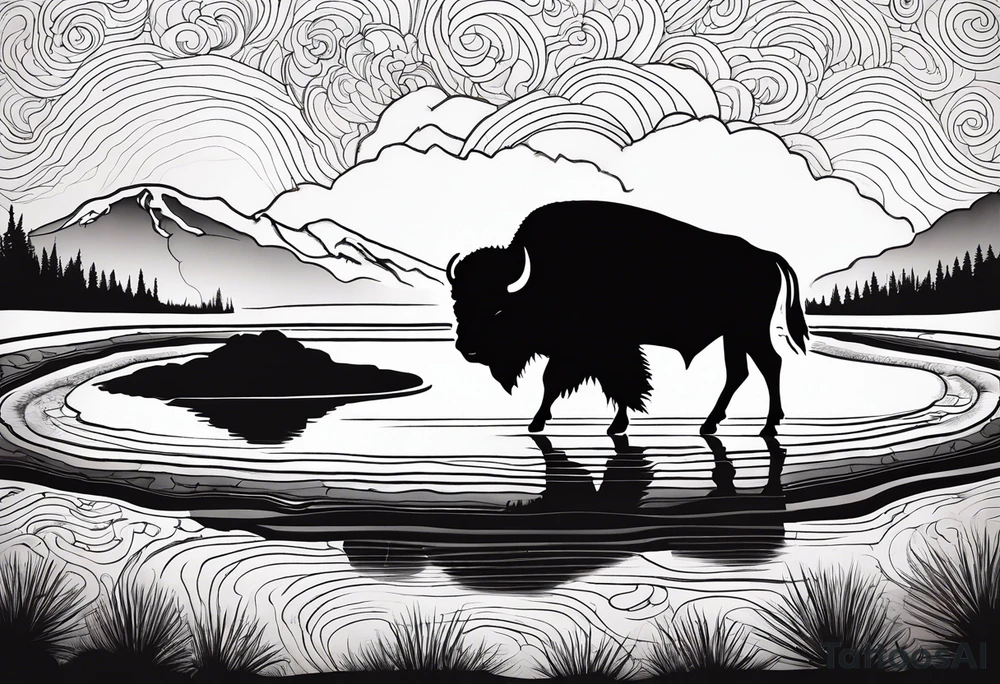 grand prismatic spring in a 
bison silhouette tattoo idea