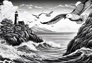Sea view with seagull tattoo idea