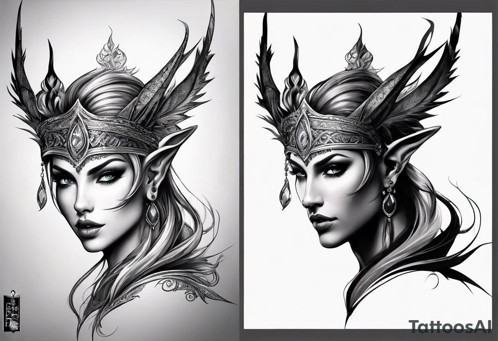 Elfe mit spitzen ohren nd geflochtenen zöpfen tattoo idea